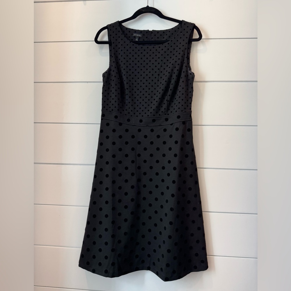 Talbots Black Tone on Tone Sleeveless Polka Dot Midi Dress